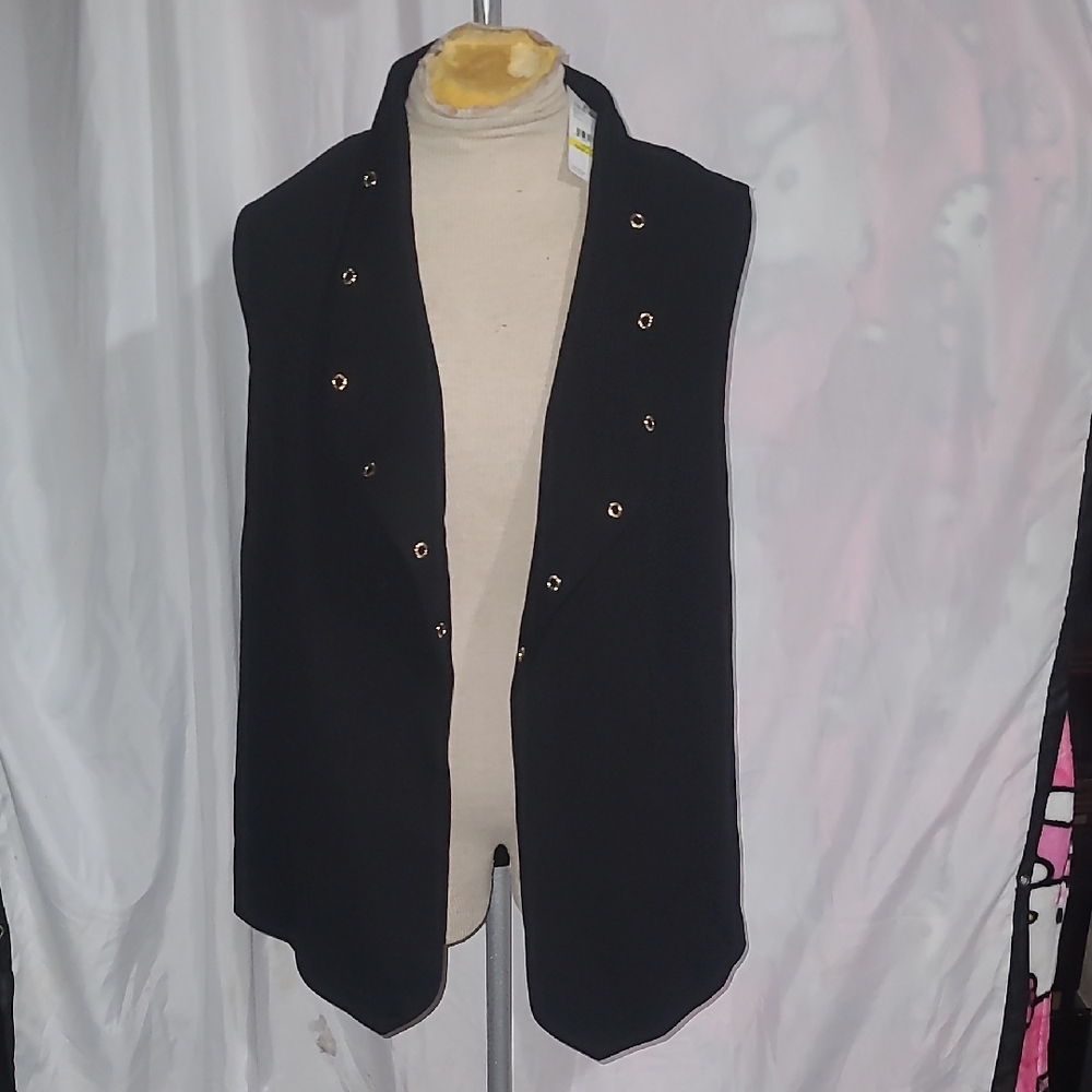 Nine West Black Sleeveless Vest with Gold Accents